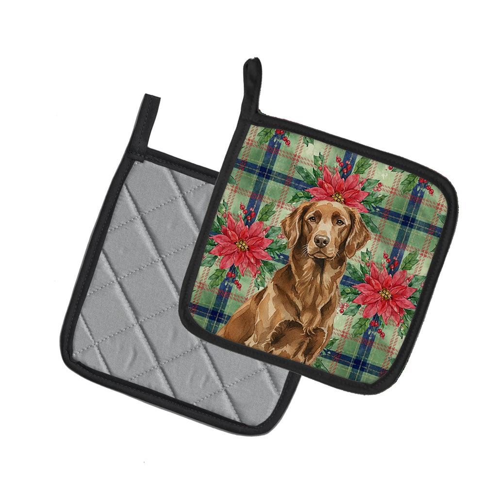 Liver Flat-Coated Retriever Christmas PoinsettIas Pot Holder Set of 2 Heat Resistant Quilted Hot Pads 7.5 x 7.5 Inch, Insulated Kitchen Trivets for Cooking & Baking