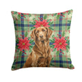 Liver Flat-Coated Retriever Christmas PoinsettIas Decorative Throw Pillow 14x14 Indoor Outdoor Accent Cushion, Fabric Cover with Insert for Sofa, Bed, Porch & Living Room