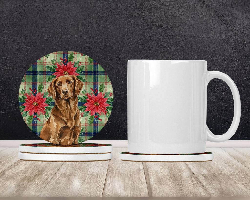Liver Flat-Coated Retriever Christmas PoinsettIas Large Sandstone Coasters Pack of 4 Absorbent Round Coasters Decor Gifts for Men or Women, 4 in, Multicolor