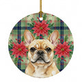 Fawn French Bulldog Christmas PoinsettIas Ceramic Ornament Christmas Tree Hanging Decorations for Home Christmas Holiday, Party, Gift, 3 in, Multicolor