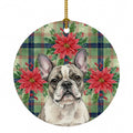 Pied French Bulldog Christmas PoinsettIas Ceramic Ornament Christmas Tree Hanging Decorations for Home Christmas Holiday, Party, Gift, 3 in, Multicolor