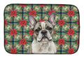 Pied French Bulldog Christmas PoinsettIas Dish Drying Mat Absorbent Dish Drying Mat Pad for Kitchen Counter Dish Drainer Mat for Countertop, 14 x 21", Multicolor