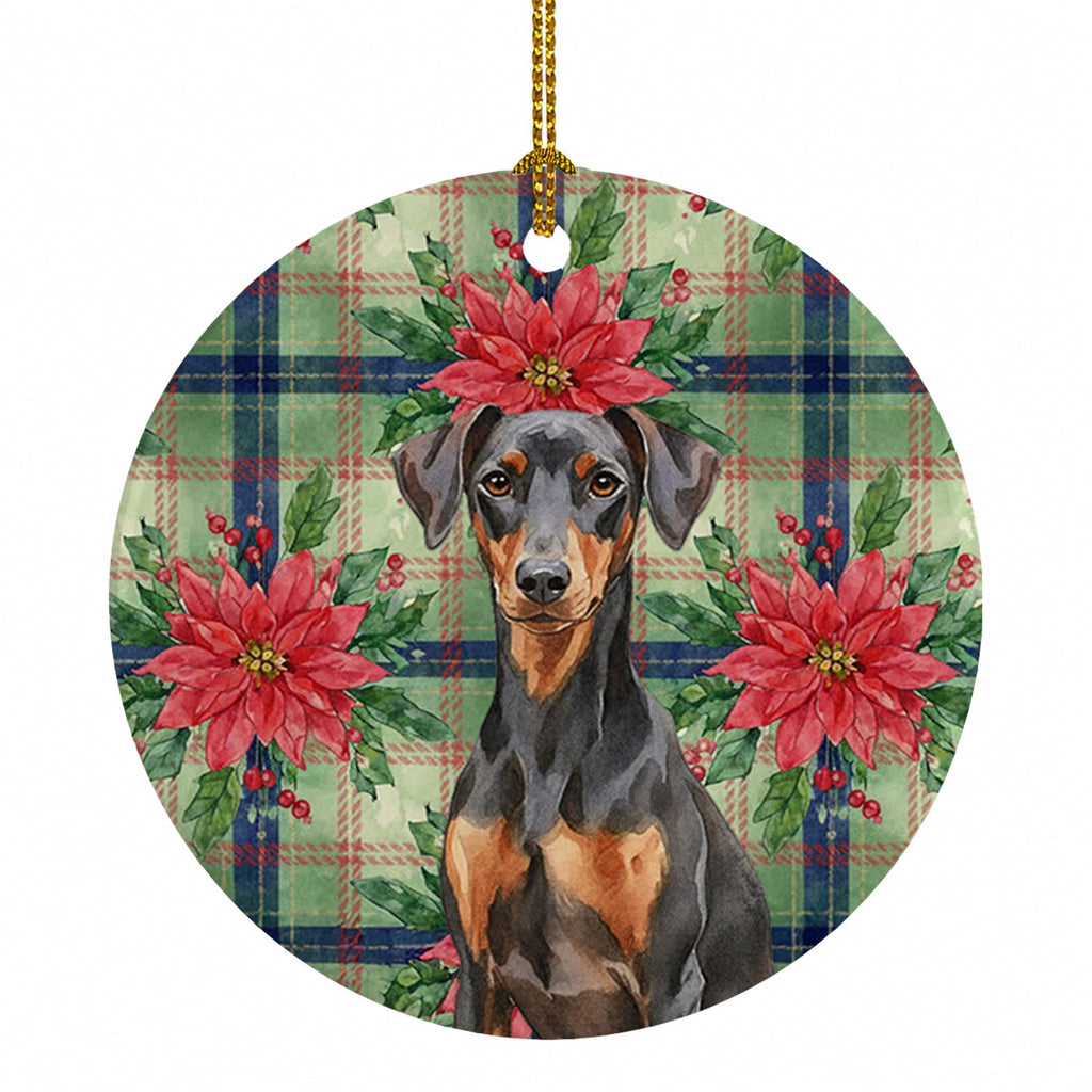 German Pinscher Christmas PoinsettIas Ceramic Ornament Christmas Tree Hanging Decorations for Home Christmas Holiday, Party, Gift, 3 in, Multicolor