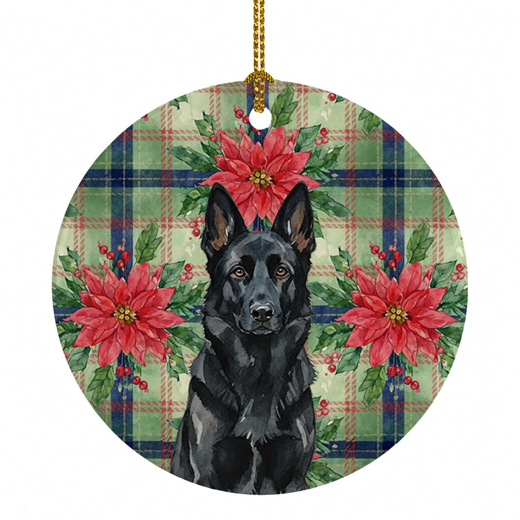 Black German Shepherd Christmas PoinsettIas Ceramic Ornament Christmas Tree Hanging Decorations for Home Christmas Holiday, Party, Gift, 3 in, Multicolor