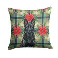 Black German Shepherd Christmas PoinsettIas Decorative Throw Pillow 14x14 Indoor Outdoor Accent Cushion, Fabric Cover with Insert for Sofa, Bed, Porch & Living Room