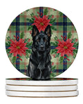 Black German Shepherd Christmas PoinsettIas Large Sandstone Coasters Pack of 4 Absorbent Round Coasters Decor Gifts for Men or Women, 4 in, Multicolor
