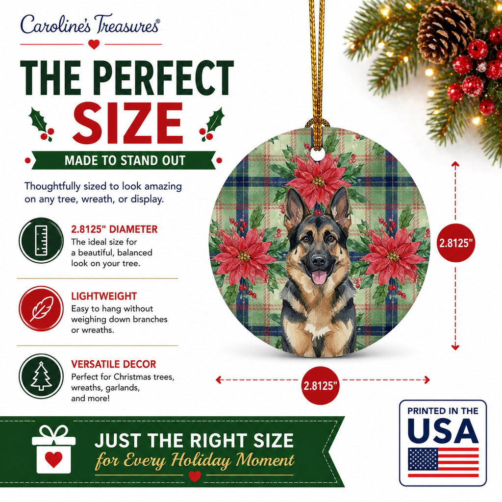 German Shepherd Christmas PoinsettIas Ceramic Ornament Christmas Tree Hanging Decorations for Home Christmas Holiday, Party, Gift, 3 in, Multicolor
