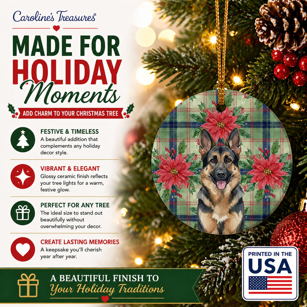 German Shepherd Christmas PoinsettIas Ceramic Ornament Christmas Tree Hanging Decorations for Home Christmas Holiday, Party, Gift, 3 in, Multicolor
