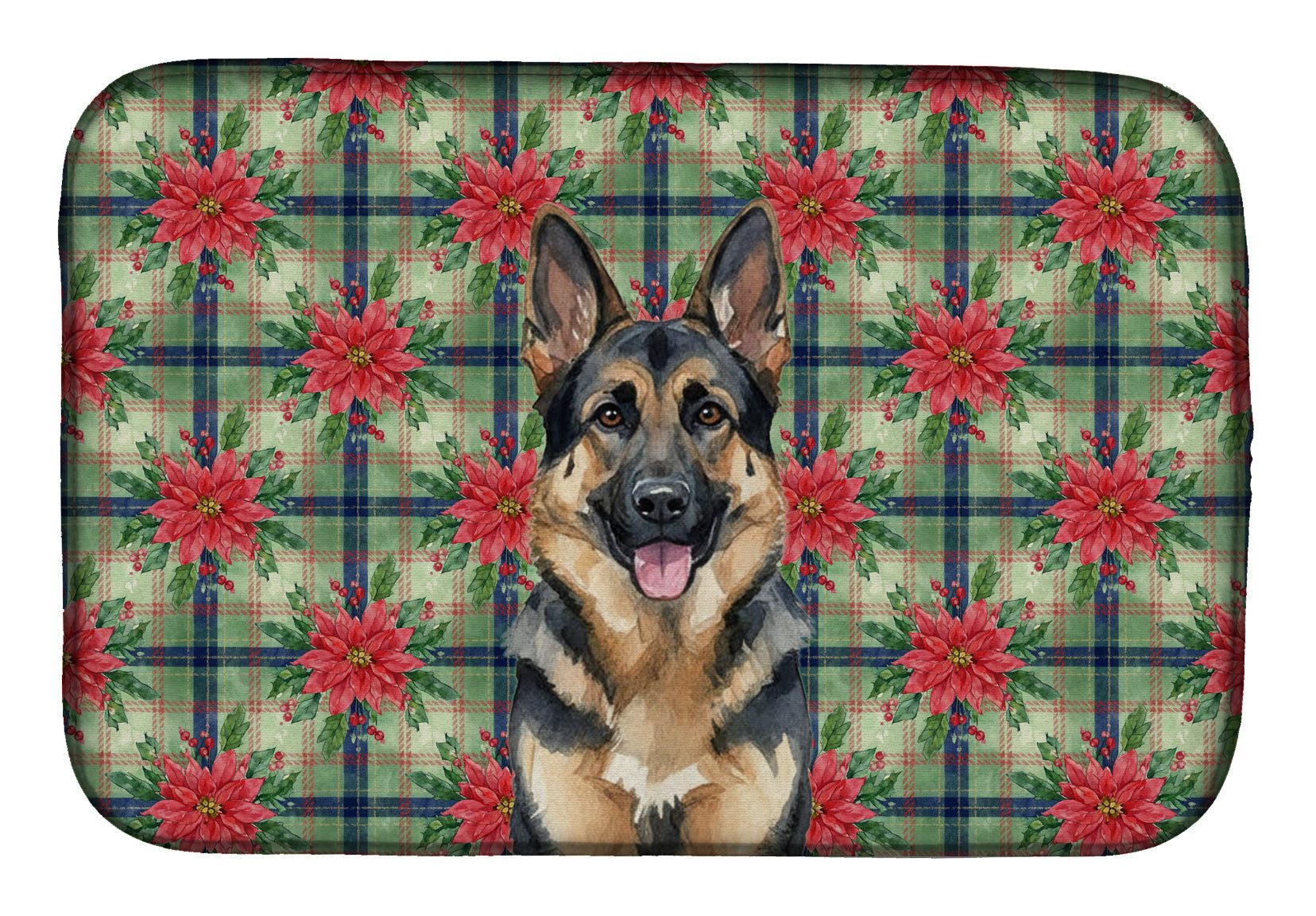 German Shepherd Christmas PoinsettIas Dish Drying Mat Absorbent Dish Drying Mat Pad for Kitchen Counter Dish Drainer Mat for Countertop, 14 x 21", Multicolor