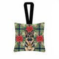 German Shepherd Christmas PoinsettIas Hanging Square Fabric Ornament 3.5 � 3.5 Decorative Door-Knob & Tree Hanger, Soft Fabric