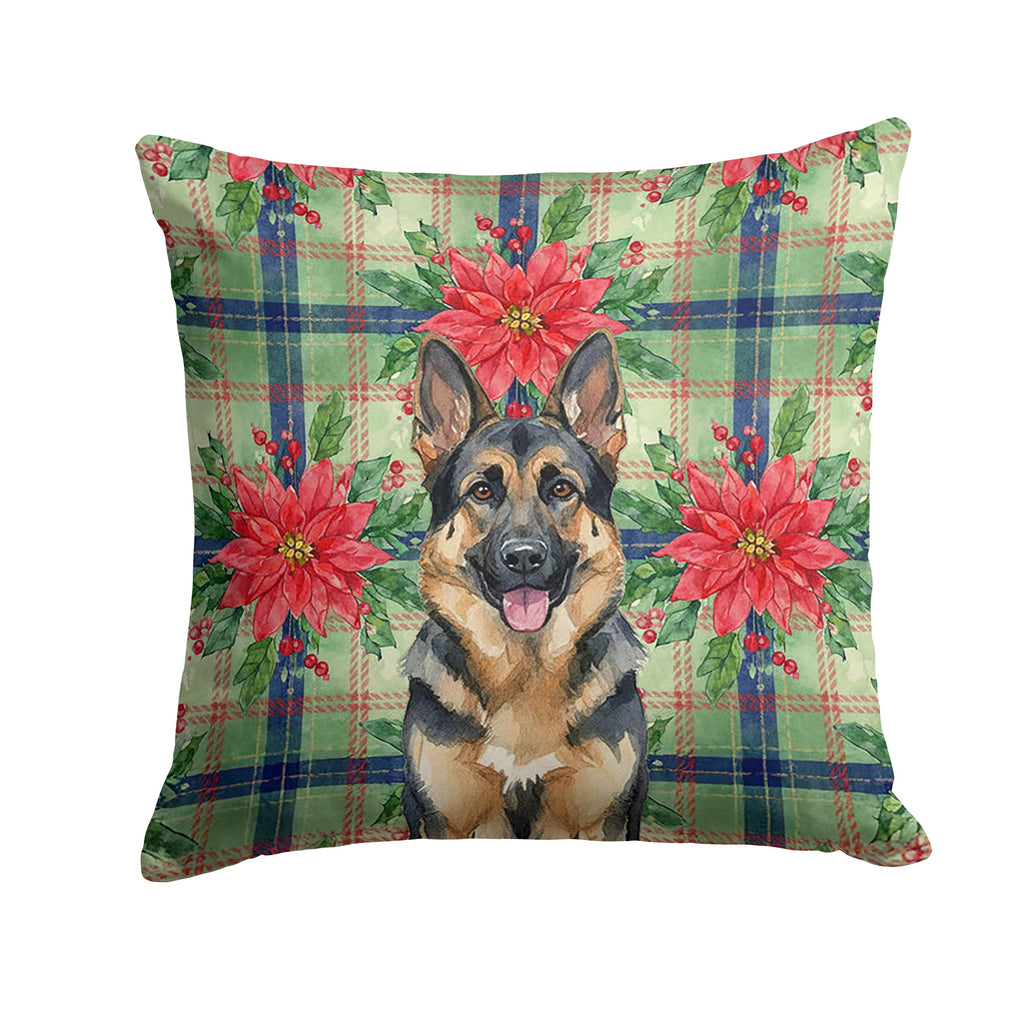 German Shepherd Christmas PoinsettIas Decorative Throw Pillow 18x18 Indoor Outdoor Accent Cushion, Fabric Cover with Insert for Sofa, Bed, Porch & Living Room