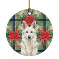 White German Shepherd Christmas PoinsettIas Ceramic Ornament Christmas Tree Hanging Decorations for Home Christmas Holiday, Party, Gift, 3 in, Multicolor