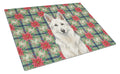 White German Shepherd Christmas PoinsettIas Cutting Board Tempered Glass Kitchen Cutting Surface, Heat Resistant Chopping, Non-Slip Feet, Food Prep & Serving