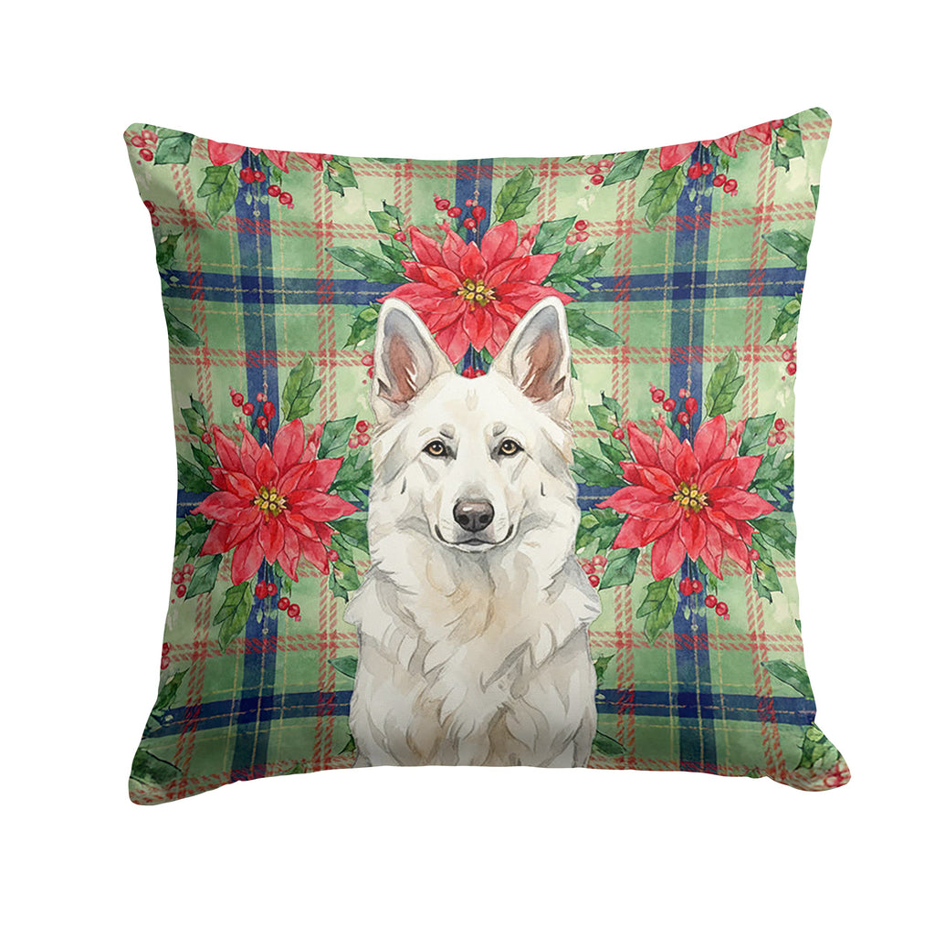 White German Shepherd Christmas PoinsettIas Decorative Throw Pillow 18x18 Indoor Outdoor Accent Cushion, Fabric Cover with Insert for Sofa, Bed, Porch & Living Room