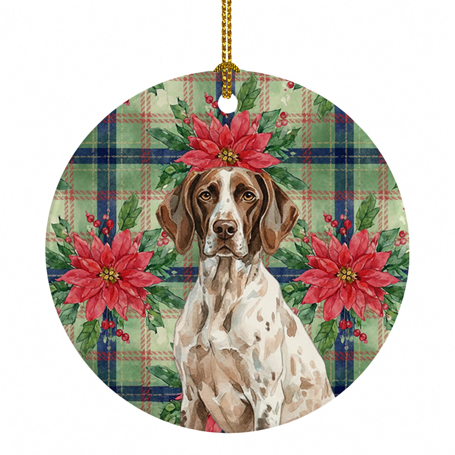 German Shorthaired Pointer Christmas PoinsettIas Ceramic Ornament Christmas Tree Hanging Decorations for Home Christmas Holiday, Party, Gift, 3 in, Multicolor