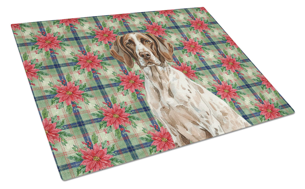 German Shorthaired Pointer Christmas PoinsettIas Cutting Board Tempered Glass Kitchen Cutting Surface, Heat Resistant Chopping, Non-Slip Feet, Food Prep & Serving