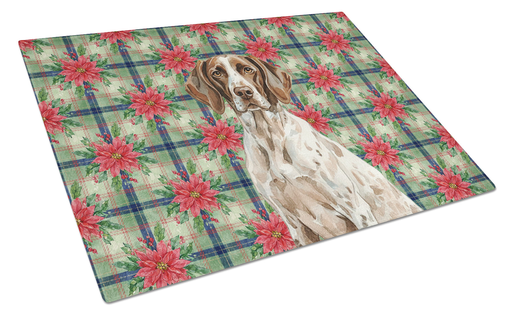 German Shorthaired Pointer Christmas PoinsettIas Cutting Board Tempered Glass Kitchen Cutting Surface, Heat Resistant Chopping, Non-Slip Feet, Food Prep & Serving
