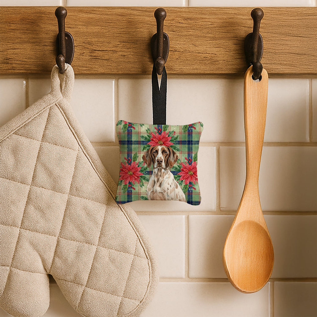 German Shorthaired Pointer Christmas PoinsettIas Hanging Square Fabric Ornament 3.5 � 3.5 Decorative Door-Knob & Tree Hanger, Soft Fabric