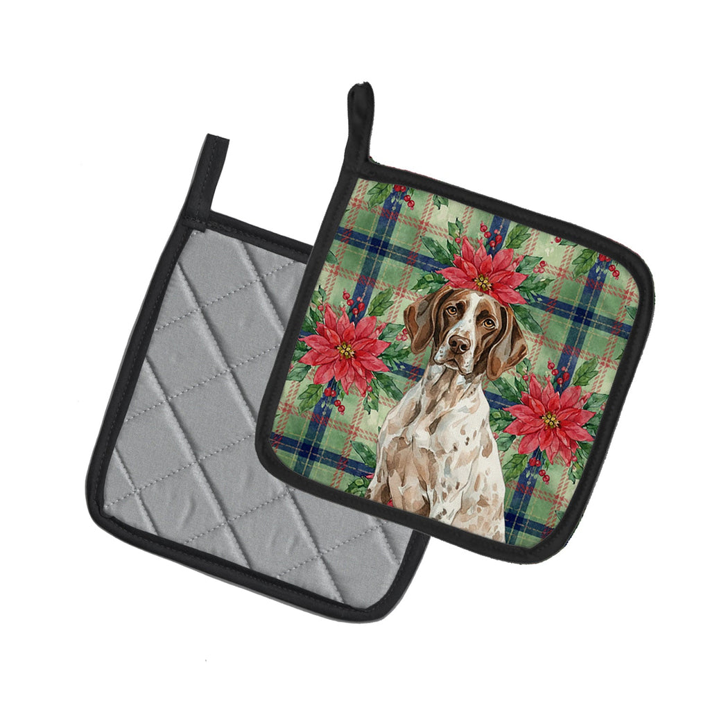 German Shorthaired Pointer Christmas PoinsettIas Pot Holder Set of 2 Heat Resistant Quilted Hot Pads 7.5 x 7.5 Inch, Insulated Kitchen Trivets for Cooking & Baking
