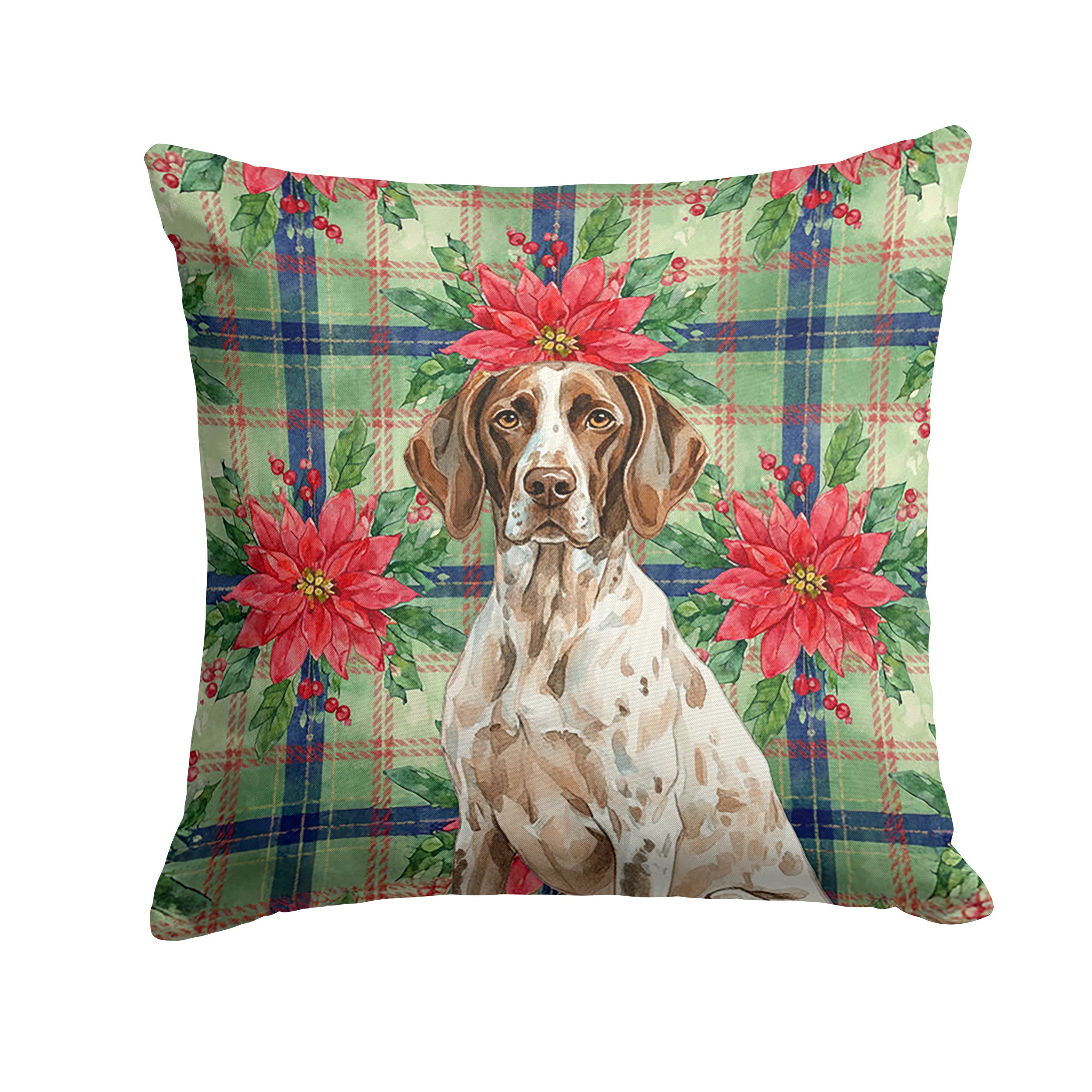 German Shorthaired Pointer Christmas PoinsettIas Decorative Throw Pillow 14x14 Indoor Outdoor Accent Cushion, Fabric Cover with Insert for Sofa, Bed, Porch & Living Room