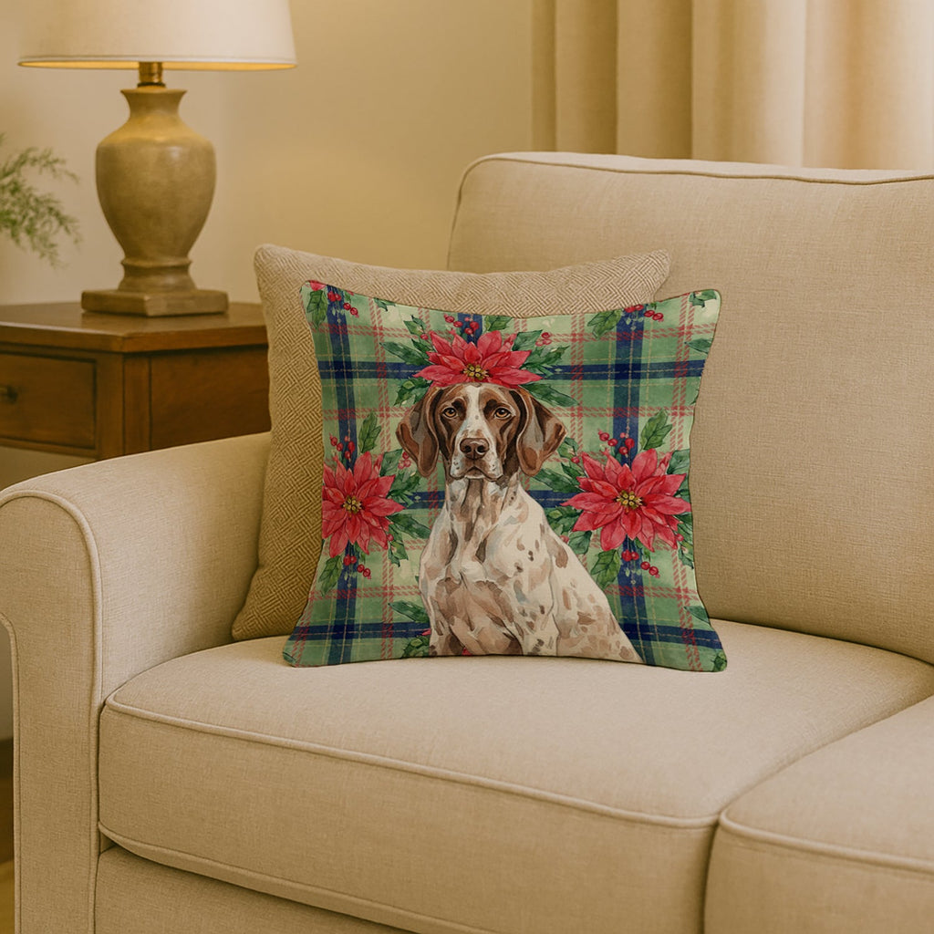 German Shorthaired Pointer Christmas PoinsettIas Decorative Throw Pillow 18x18 Indoor Outdoor Accent Cushion, Fabric Cover with Insert for Sofa, Bed, Porch & Living Room
