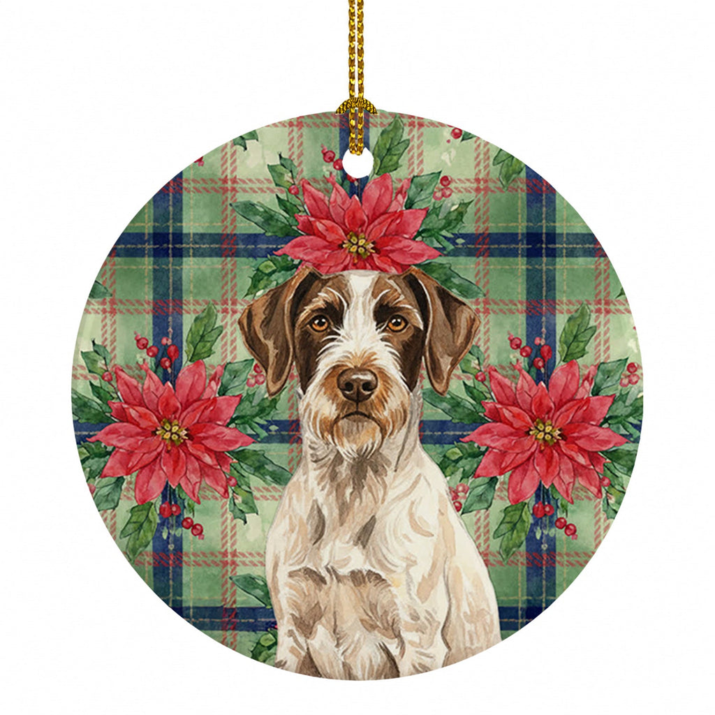 Liver and White German Wirehaired Pointer Christmas PoinsettIas Ceramic Ornament Christmas Tree Hanging Decorations for Home Christmas Holiday, Party, Gift, 3 in, Multicolor