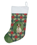 Liver and White German Wirehaired Pointer Christmas PoinsettIas Holiday Stocking Double-Sided Print, Polyester Suede,11x18, Made in USA