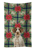 Liver and White German Wirehaired Pointer Christmas PoinsettIas Kitchen Towel Velour Plush Front and Cotton Loop Back Machine Washable