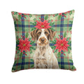 Liver and White German Wirehaired Pointer Christmas PoinsettIas Decorative Throw Pillow 18x18 Indoor Outdoor Accent Cushion, Fabric Cover with Insert for Sofa, Bed, Porch & Living Room