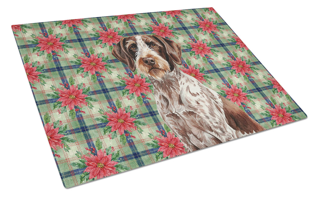 Roan German Wirehaired Pointer Christmas PoinsettIas Cutting Board Tempered Glass Kitchen Cutting Surface, Heat Resistant Chopping, Non-Slip Feet, Food Prep & Serving