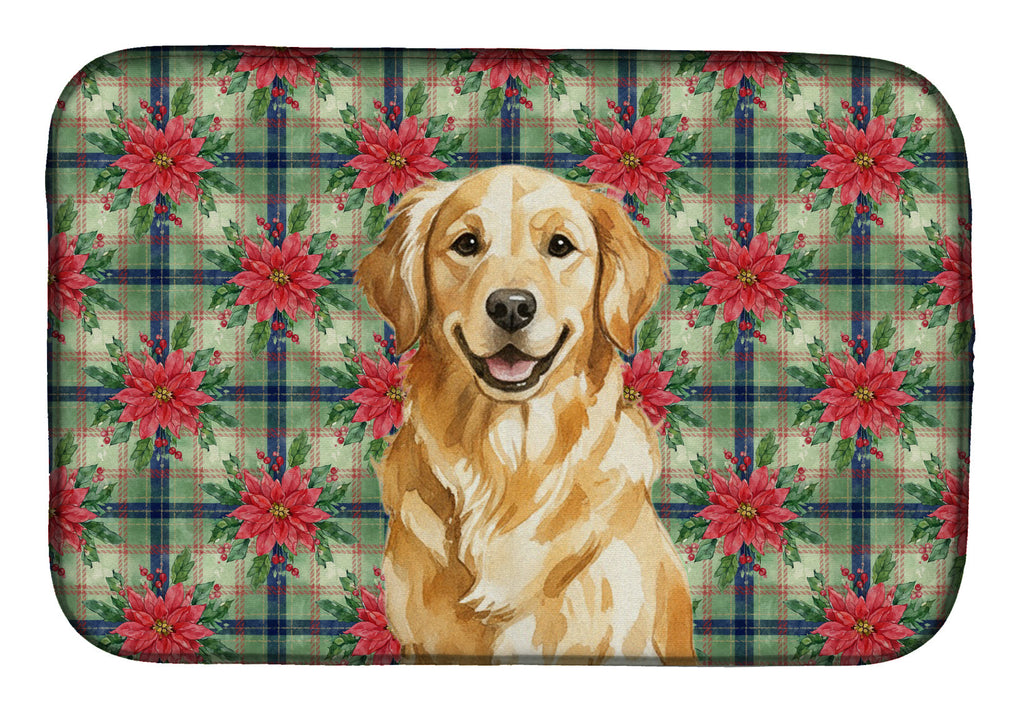 Golden Retriever Christmas PoinsettIas Dish Drying Mat Absorbent Dish Drying Mat Pad for Kitchen Counter Dish Drainer Mat for Countertop, 14 x 21", Multicolor