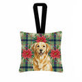 Golden Retriever Christmas PoinsettIas Hanging Square Fabric Ornament 3.5 � 3.5 Decorative Door-Knob & Tree Hanger, Soft Fabric