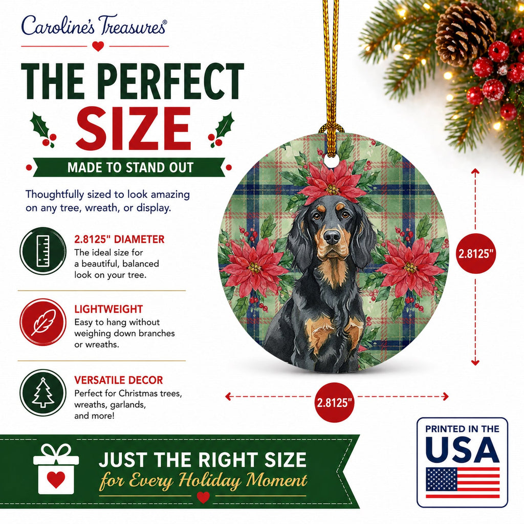 Gordon Setter Christmas PoinsettIas Ceramic Ornament Christmas Tree Hanging Decorations for Home Christmas Holiday, Party, Gift, 3 in, Multicolor