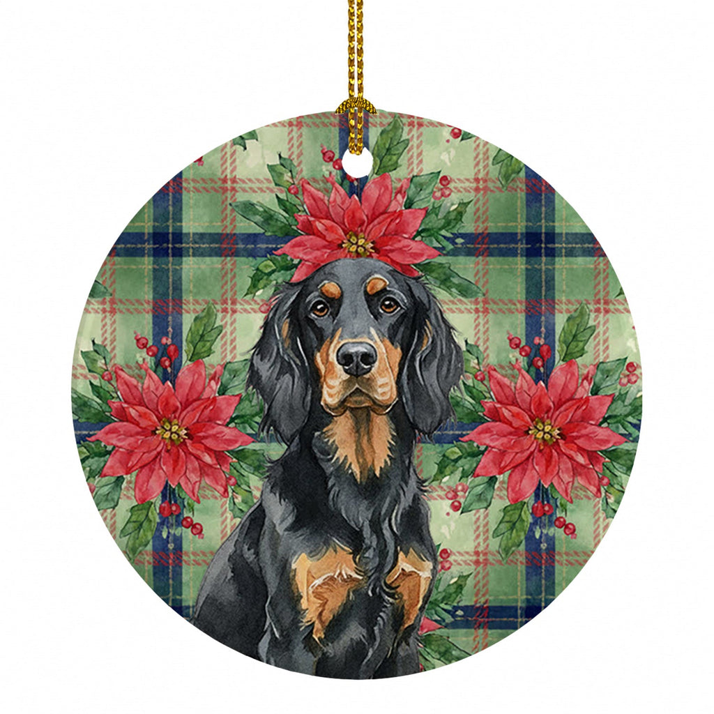 Gordon Setter Christmas PoinsettIas Ceramic Ornament Christmas Tree Hanging Decorations for Home Christmas Holiday, Party, Gift, 3 in, Multicolor