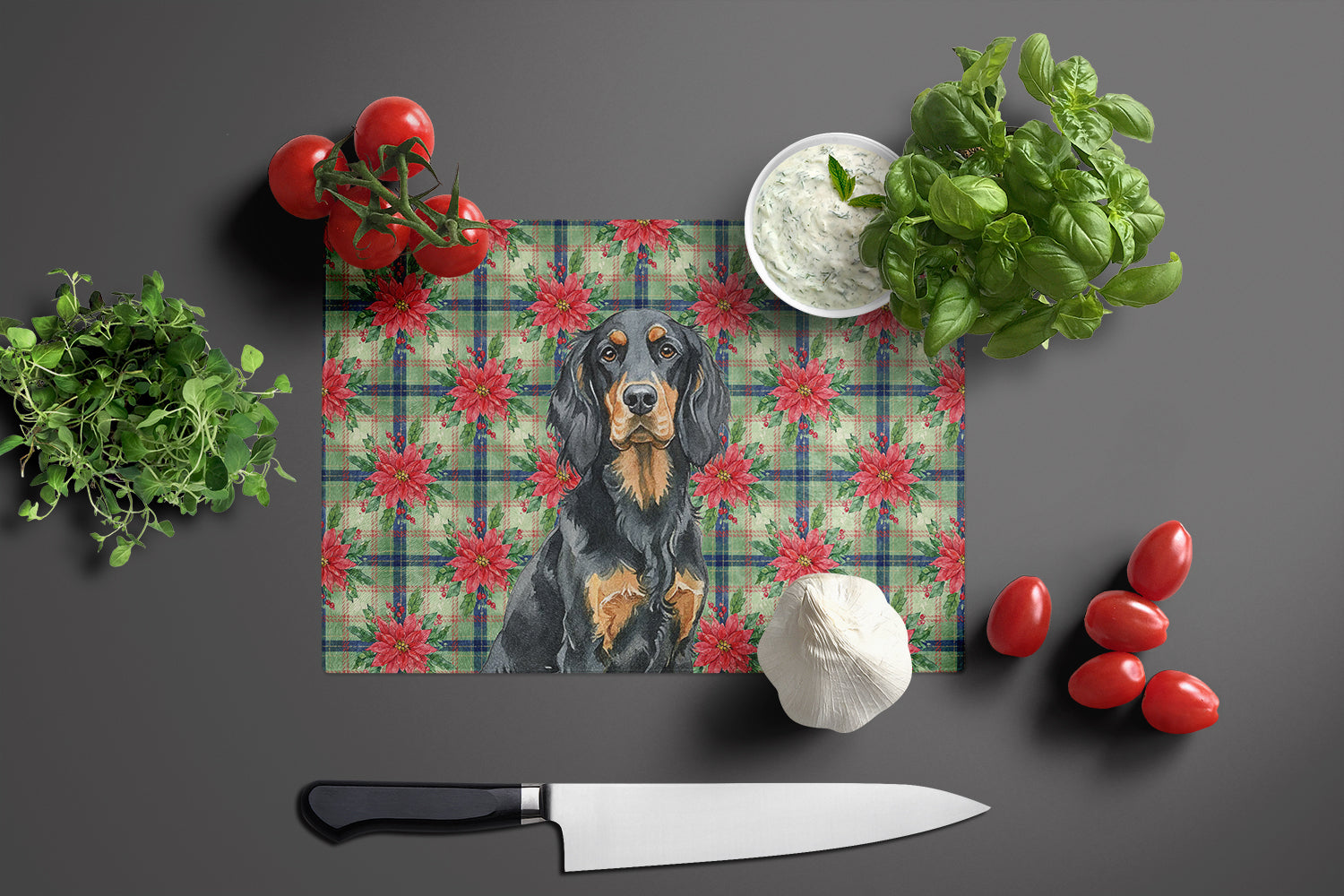 Gordon Setter Christmas PoinsettIas Cutting Board Tempered Glass Kitchen Cutting Surface, Heat Resistant Chopping, Non-Slip Feet, Food Prep & Serving