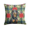 Gordon Setter Christmas PoinsettIas Decorative Throw Pillow 18x18 Indoor Outdoor Accent Cushion, Fabric Cover with Insert for Sofa, Bed, Porch & Living Room