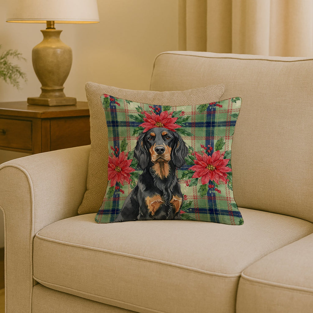 Gordon Setter Christmas PoinsettIas Decorative Throw Pillow 18x18 Indoor Outdoor Accent Cushion, Fabric Cover with Insert for Sofa, Bed, Porch & Living Room
