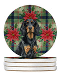 Gordon Setter Christmas PoinsettIas Large Sandstone Coasters Pack of 4 Absorbent Round Coasters Decor Gifts for Men or Women, 4 in, Multicolor