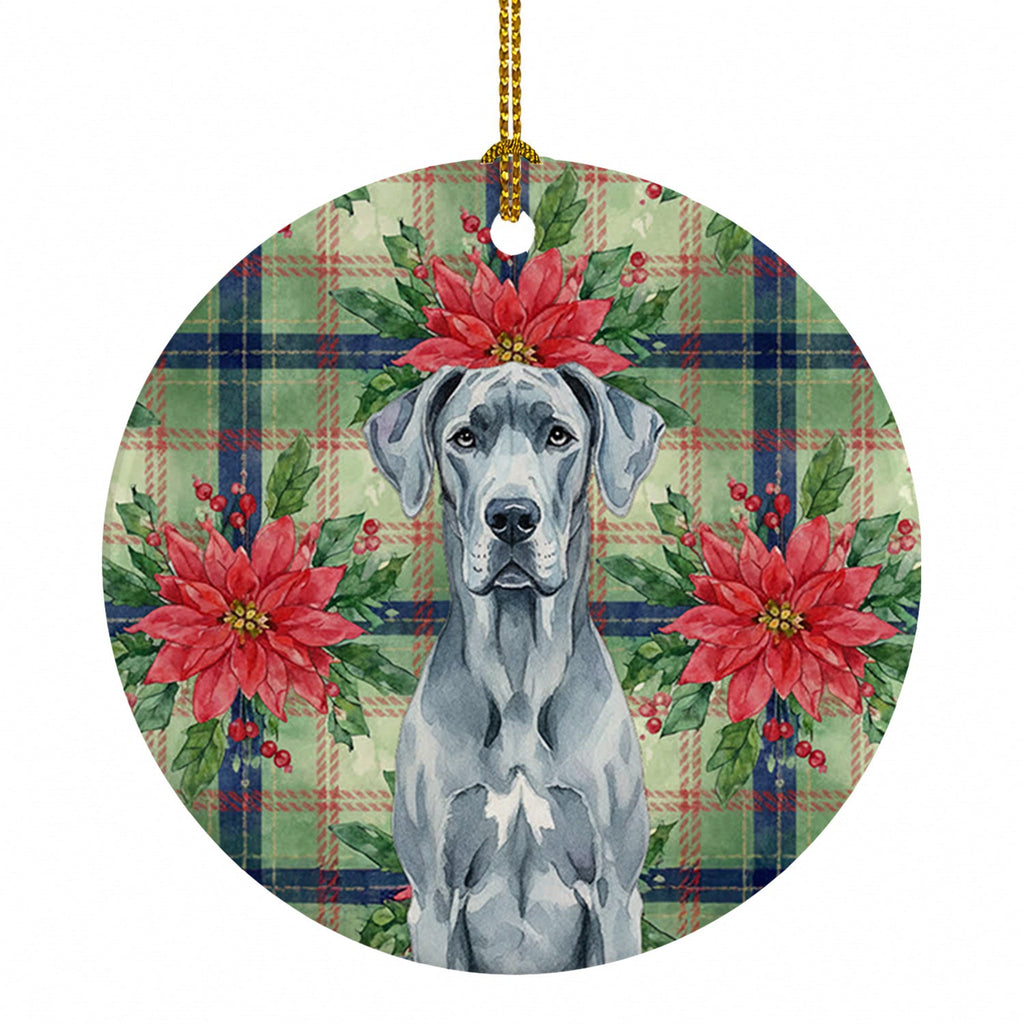 Blue Great Dane Christmas PoinsettIas Ceramic Ornament Christmas Tree Hanging Decorations for Home Christmas Holiday, Party, Gift, 3 in, Multicolor