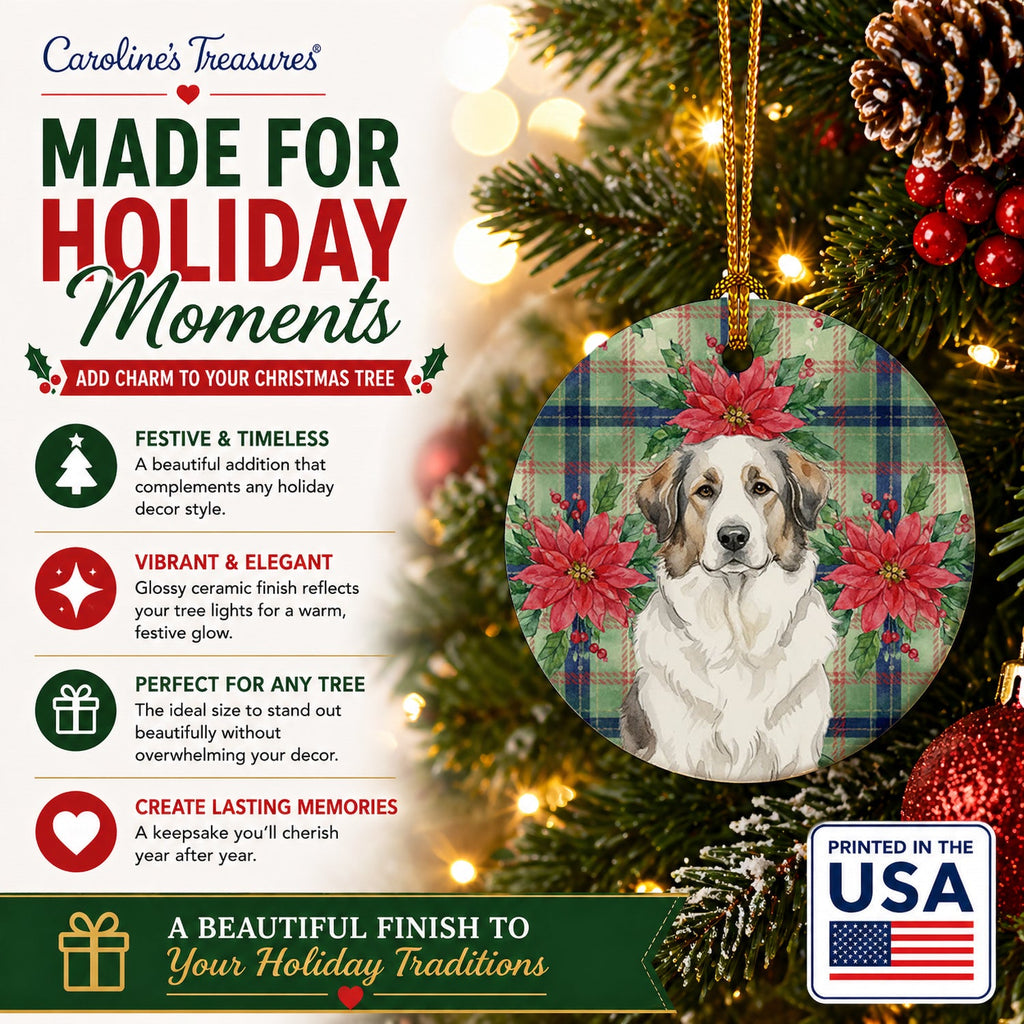 Badger Great Pyrenees Christmas PoinsettIas Ceramic Ornament Christmas Tree Hanging Decorations for Home Christmas Holiday, Party, Gift, 3 in, Multicolor