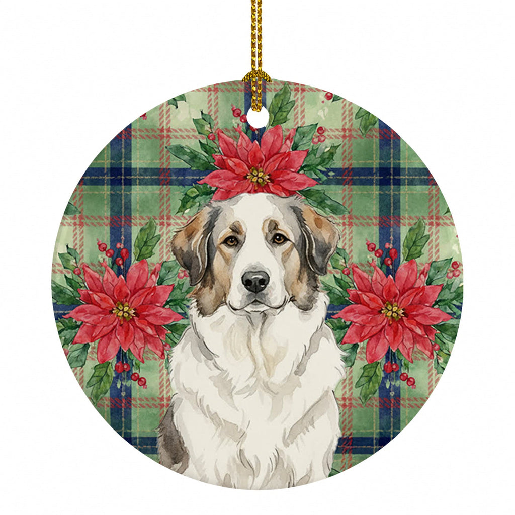 Badger Great Pyrenees Christmas PoinsettIas Ceramic Ornament Christmas Tree Hanging Decorations for Home Christmas Holiday, Party, Gift, 3 in, Multicolor