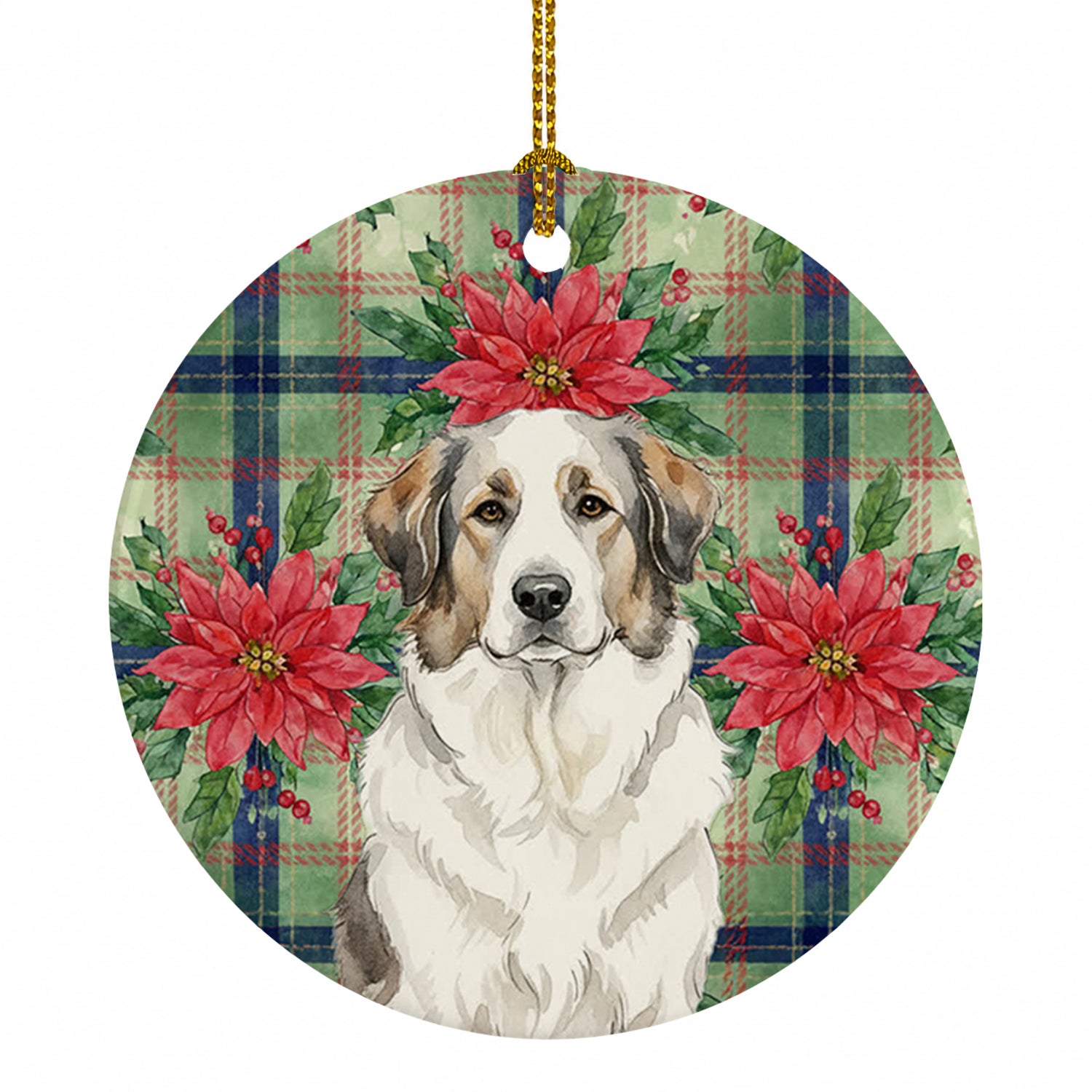 Badger Great Pyrenees Christmas PoinsettIas Ceramic Ornament Christmas Tree Hanging Decorations for Home Christmas Holiday, Party, Gift, 3 in, Multicolor