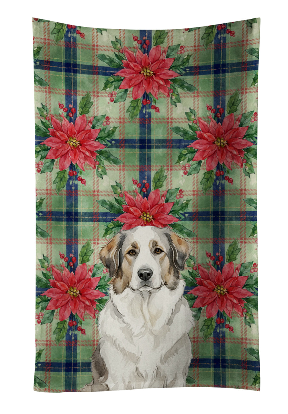 Badger Great Pyrenees Christmas PoinsettIas Kitchen Towel Velour Plush Front and Cotton Loop Back Machine Washable