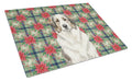 Badger Great Pyrenees Christmas PoinsettIas Cutting Board Tempered Glass Kitchen Cutting Surface, Heat Resistant Chopping, Non-Slip Feet, Food Prep & Serving