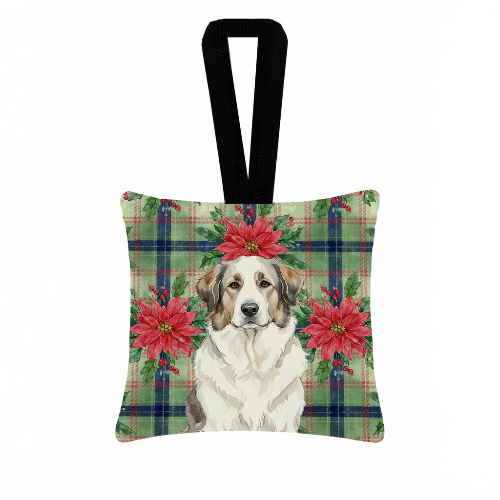 Badger Great Pyrenees Christmas PoinsettIas Hanging Square Fabric Ornament 3.5 � 3.5 Decorative Door-Knob & Tree Hanger, Soft Fabric