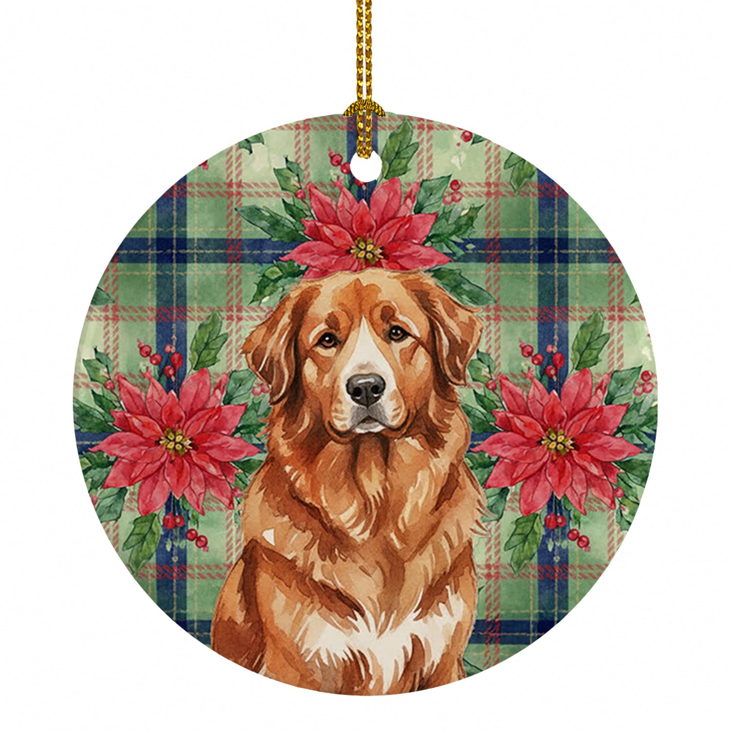 Reddish Brown Great Pyrenees Christmas PoinsettIas Ceramic Ornament Christmas Tree Hanging Decorations for Home Christmas Holiday, Party, Gift, 3 in, Multicolor