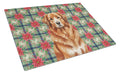 Reddish Brown Great Pyrenees Christmas PoinsettIas Cutting Board Tempered Glass Kitchen Cutting Surface, Heat Resistant Chopping, Non-Slip Feet, Food Prep & Serving