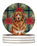 Reddish Brown Great Pyrenees Christmas PoinsettIas Large Sandstone Coasters Pack of 4 Absorbent Round Coasters Decor Gifts for Men or Women, 4 in, Multicolor