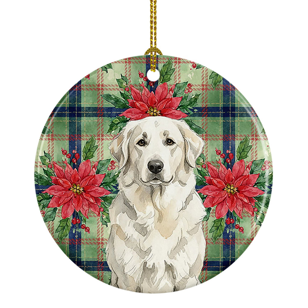 White Great Pyrenees Christmas PoinsettIas Ceramic Ornament Christmas Tree Hanging Decorations for Home Christmas Holiday, Party, Gift, 3 in, Multicolor
