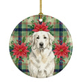 White Great Pyrenees Christmas PoinsettIas Ceramic Ornament Christmas Tree Hanging Decorations for Home Christmas Holiday, Party, Gift, 3 in, Multicolor